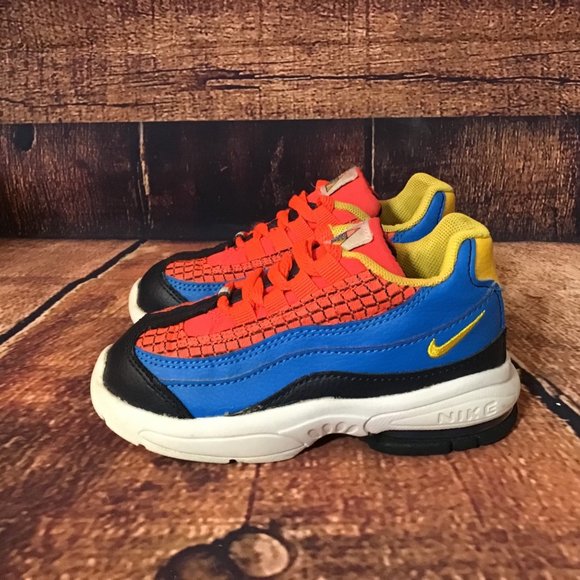 Nike Air Max 95 Toddler Size 8 Bright Crimson Blue Yellow Spiderman Look Shoes - Picture 3 of 10